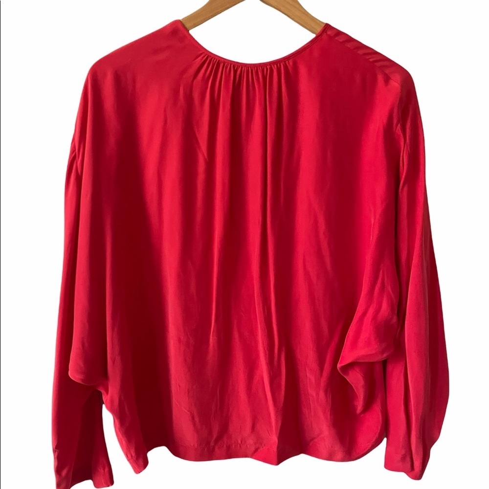 FRAME DENIM Le Raglan Split-Neck Blouse Red Size XS - Picture 4 of 7